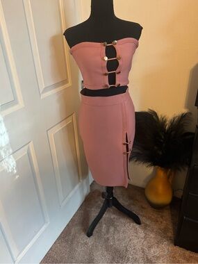 Banjul Rose Pink Pencil Midi Skirt with Side Hardware
